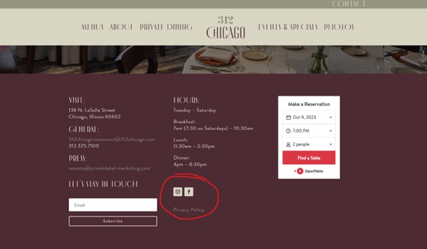 business website social links