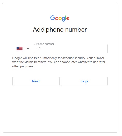 create gmail add phone number