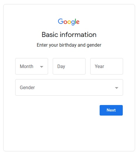 create gmail birthday and gender