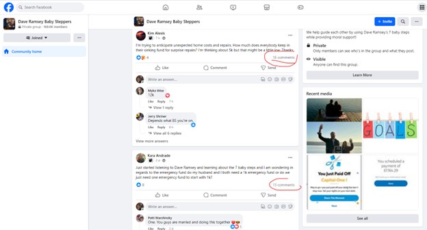 dave ramsey facebook group affiliate link share