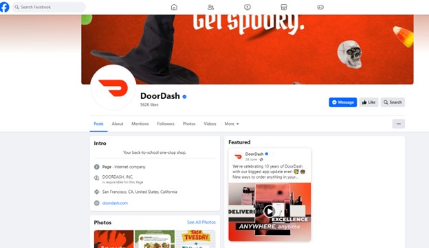 doordash USA business facebook page