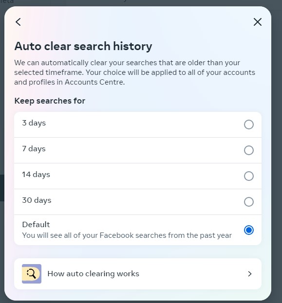 facebook account center auto clear search history facebook account center auto clear search history